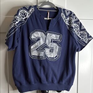 Navy Blue Sweatshirt with White Embroidered Accents